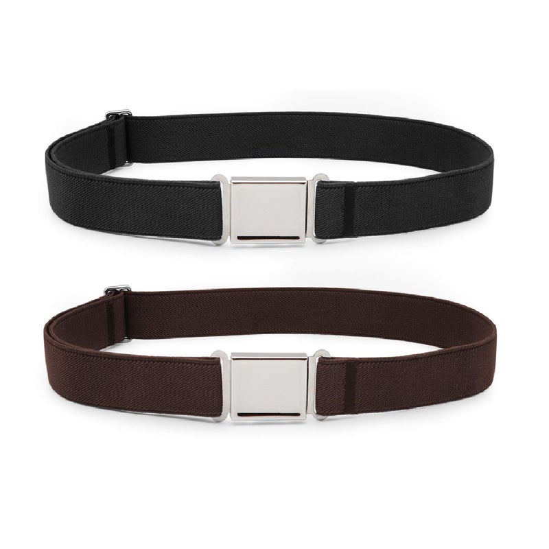 JASGOOD Kids Adjustable Magnetic Belts for Boys Girls Elastic Belt with Easy Magnetic Buckle(Black+Coffee,pant size 16-26Inch) - Image 1